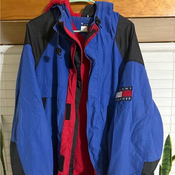 Tommy Hilfiger Other - VTG 90s Tommy Hilfiger Jacket XL Colorblock Spell Out Flag Hooded Fleece Lined